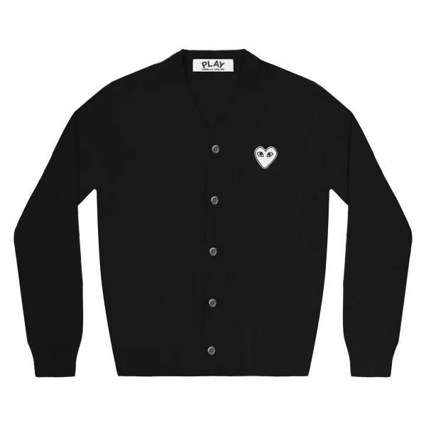 PLAY-MENS-CARDIGAN-WHITE-HEART-BLACK