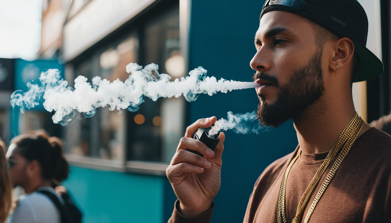 A man vaping at social space.