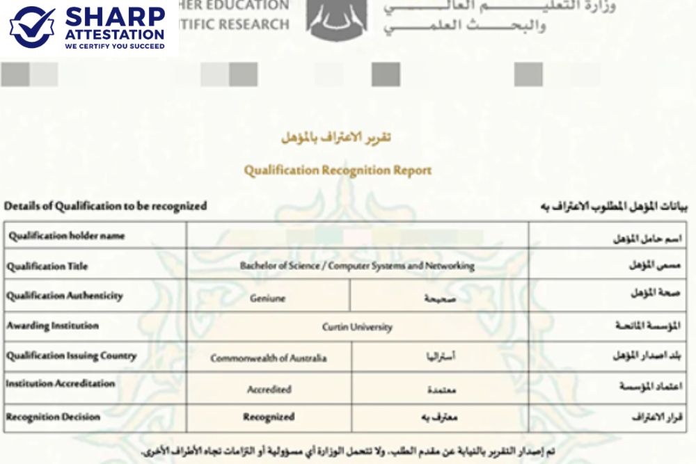 MOE equivalency certificate