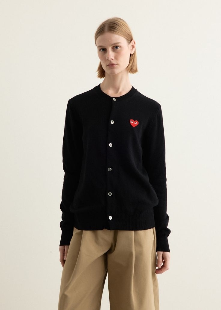 Red Emblem Heart Round Neck Cardigan