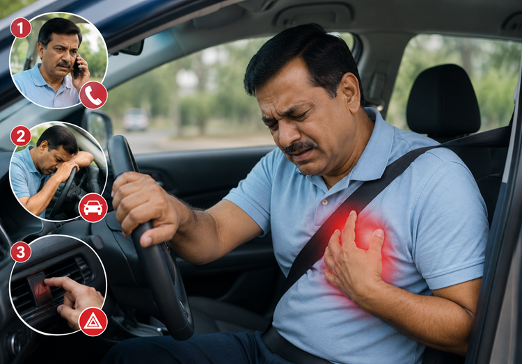 Man getting heart attack while driving